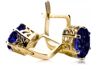 Auskarai Sapyras 14k geltono aukso Vintažiniai papuošalai vec003y